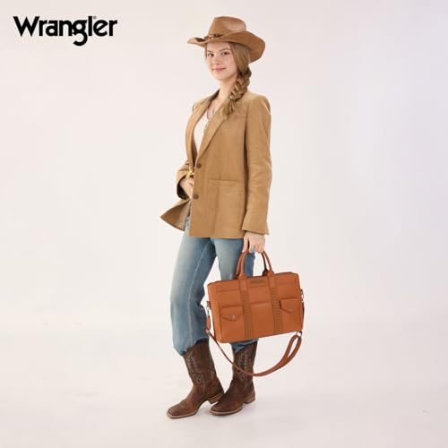 Wrangler Work Tote Bag for Men and Women Business Teacher Bag Large Capacity Briefcase Handbag with Adjustable Strap - color: Brown