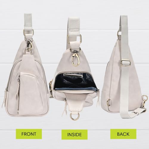 Antik Kraft Tasha Crossbody Sling | Vegan Leather Crossbody Bag for Women with 16-20" Strap | Sling Bags for Women - color: Stone