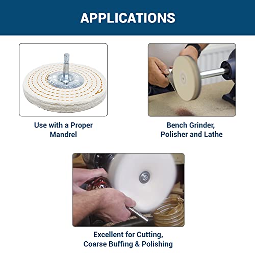 Benchmark Abrasives 4" Cotton Spiral Buffing Polishing Wheel for Bench Grinder with 1/4" Mandrel, for Polishing Finishing Smoothing on Aluminum, Stainless Steel (Cotton Spiral)