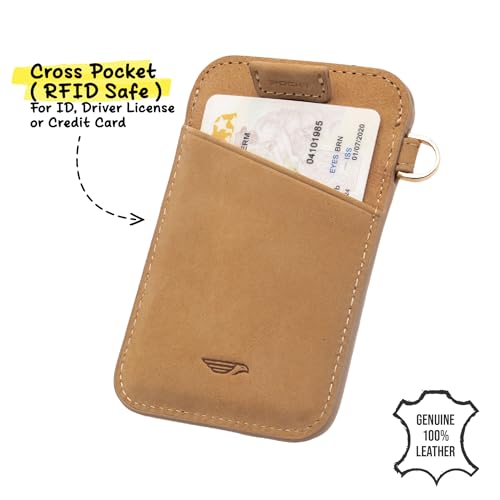 Elastic Card Holder Wallet for Women and Men, Genuine Leather Slim RFID Blocking Front Pocket Credit Card Holder, Cute Small Minimalist Wallet | Cross - color: Cross