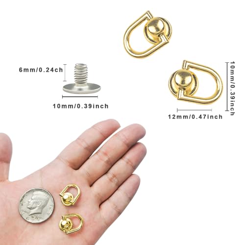40 Pcs D Ring Stud Screw,Rotatable Ball Post Head Buttons with D Ring Metal D Rings for Purse Animal Phone DIY Wallet Strap Shoe Leather Jacket Decoration (Gold) - color: Gold