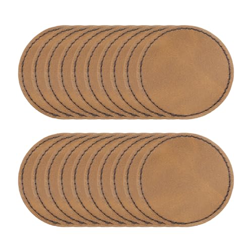 MECCANIXITY Blank Leatherette Patches, 2.5 Inch Round Faux Leather Hats Patches with Adhesive Iron-on Heat Press Laserable Rustic for Hats DIY Fabric Repair Sew(Khaki, Pack of 25) - color: Khaki