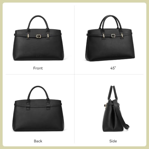 BOSTANTEN Soft Structured Satchel Bag for Women Medium Work Tote Handbag | Commute or everyday, Luxury Pebble Leather or Faux Suede, Professional Style, Removable Strap, Expandable, Giftable Choice - color: Black