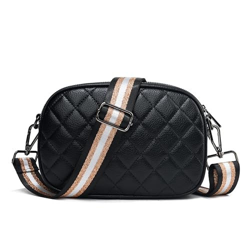 LVYOUME Purse Strap Silver Hardware Wide Bag Straps Replacement Crossbody Adjustable Shoulder Strap for Purses - color: Blackhardware-blackgoldwhite-309