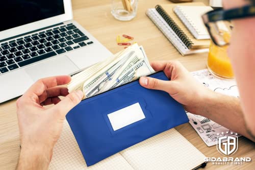 Money Bank Deposit Bag with Zipper, Cash Pouch, Sky Blue, 11x6 in, 1 Pack | Durable Leatherette Wallet for Men and Women, Fits Cash Coin and Check, Blank Card for ID Window