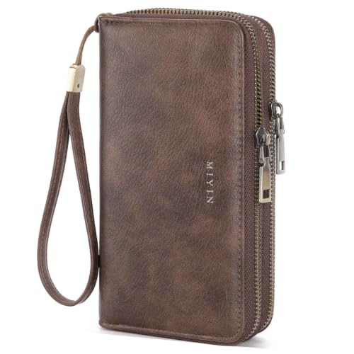 GOIACII Wristlet Wallets for Women 2 Zip Around Ladies Clutch Coffee Brown - color: Coffee Brown