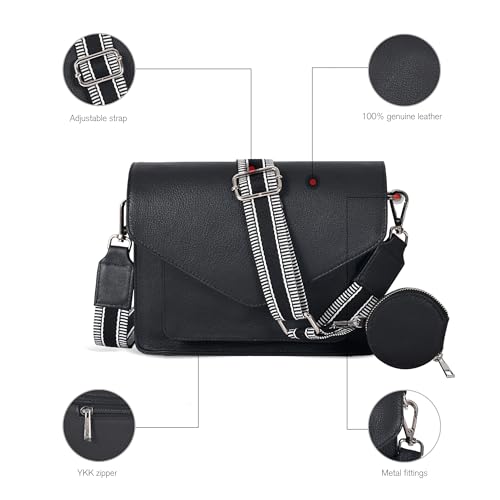 Ozora Genuine Leather Crossbody Purse for Women, Shoulder Bag - color: Black Ndm W2 Coin
