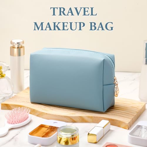 Kigeli Leather Makeup Bag PU Leather Cosmetic Pouch Wide-open Waterproof Toiletry Organizer with Dividers Travel Bag Birthday Valentine's Day Gifts for Women Friend Sister Daughter BFF(Haze Blue) - color: Haze Blue