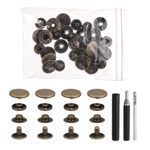 HARFINGTON 25 Set Leather Snap Fasteners Kit 17mm Metal Snap Button Press Studs Leather Rivets Snaps with 3 Setter Tools for Clothes Jackets Jeans Wears Bags, Bronze - color: Bronze, size: 17mm