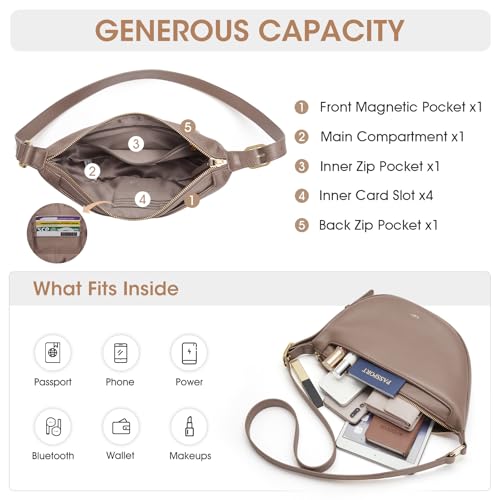 Kattee Leather Crossbody Purses for Women, Small Sling Bag, Women's Shoulder Handbags with Adjustable Strap - color: Khaki