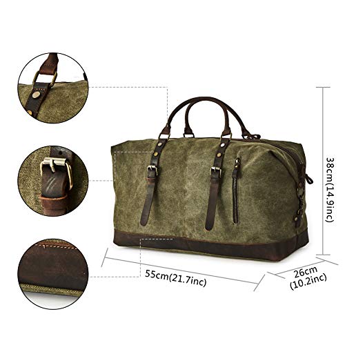 Oversized Washed Canvas Duffel Bag for Men - color: Green