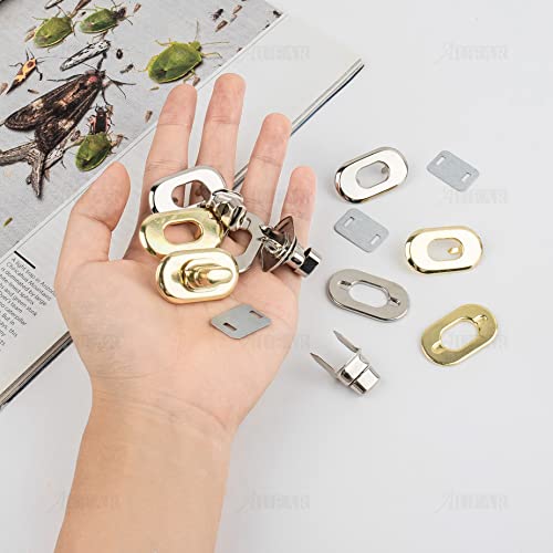 AUEAR, 12 Pack Silver & Gold Turn Lock Clasp Hardware Purse Closure Latches Metal Handbag Twist Fasteners for DIY Bag Craft Project - color: Silver & Gold