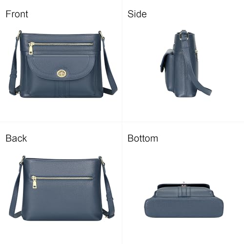 Over Earth Genuine Leather Crossbody Bags for Women Square Trendy Purses | Leather Shoulder Handbags with Card Slot, Adjustable Strap 20.8"-24.65", Fits 9.6" ipad for Work/Daily - color: Indigo Blue