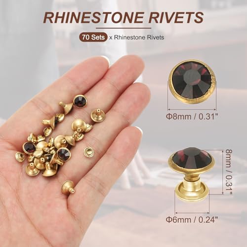 PATIKIL 8mm Leather Rivets, 70 Sets Rhinestone Rivet Studs Double Cap Spikes Rivet for Leather Crafting for Decor Repair DIY Clothing Belts Bags Shoes, Dark Purple Gold Tone - color: Dark Purple, size: 8mm