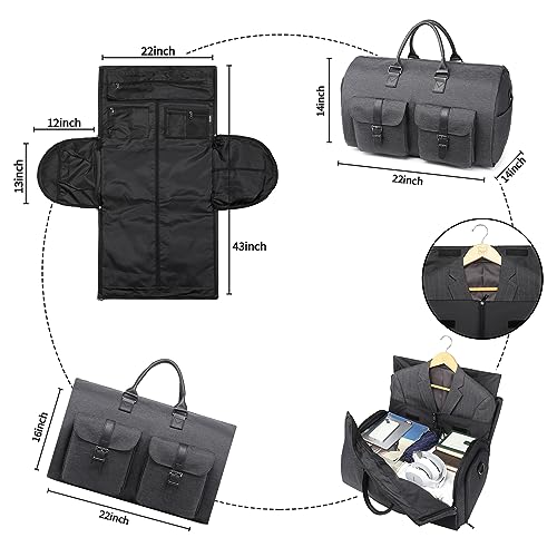 seyfocnia Convertible Travel Garment Bag,Carry on Garment Duffel Bag for Men Women - 2 in 1 Hanging Suitcase Suit Business Travel Bag - color: Grey