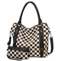 Checkered Tote Bag Large Checkered Purses for Women Plaid Hobo Shoulder Bag Multiple Pockets Tote Handbags - color: A02-black