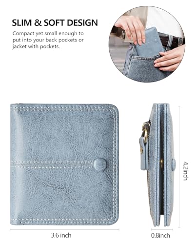 TFKGS Slim Wallet for Women RFID Wallet Women Small Wallets Woman Thin Credit Card Holder RFID Blocking Bifold Compact Pocket Ladies Leather Blue Mini Purse - color: 4-Upgrade-Wax-Blue
