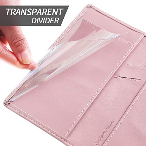 Leather Checkbook Cover for Men Women RFID Blocking by GNEGNI - color: Pink