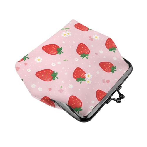 Kiss-lock Coin Purse for Women Change Purses Cute Small Coin Pouch Tiny Coin Wallet (Strawberry Pink) - color: Strawberry Pink