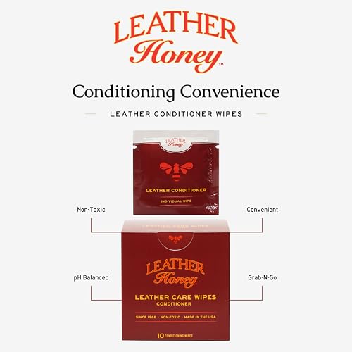 Leather Honey Conditioner Wipes – Restore Leather On-The-Go, 10 Wipes | Non-toxic, trusted since 1968 & made in the USA. Protect & condition any color leather – couches, car seats, shoes & bags. - style: Conditioner