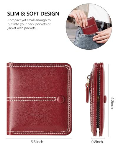 TFKGS Slim Wallet for Women RFID Wallet Women Small Wallets Woman Thin Credit Card Holder RFID Blocking Bifold Compact Pocket Ladies Leather Red Mini Purse - color: 4-Upgrade-Wax-Red
