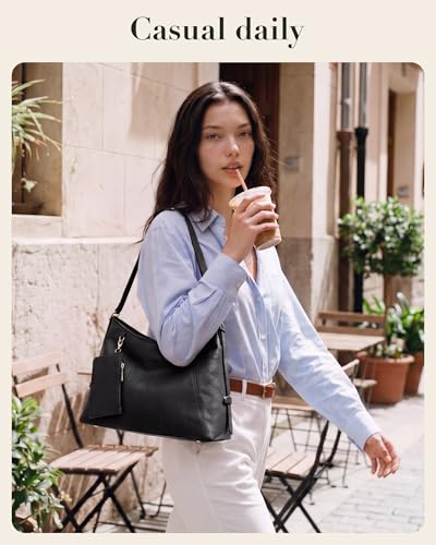 Missnine Hobo Bag for Women PU Leather Purses, Multi-pocket Crossbody Handbags with Zipper,Shoulder Bags Tote Purse - color: Black