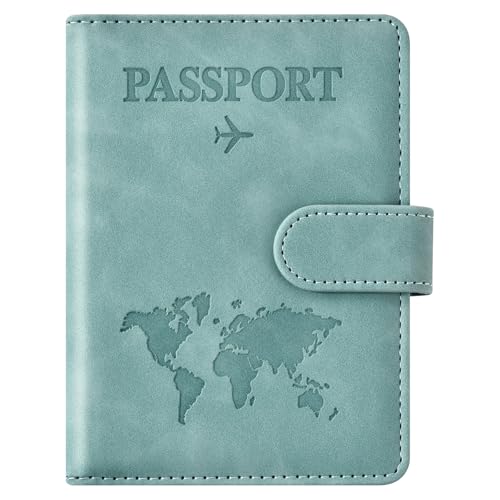 Eoehro Passport Holder for Travel Essentials, Passport Wallet Cover Case for Travel Must Haves Accessories,Passport Book Holders for Women and Men(light blue) - color: light blue, style: Magnetic Clasp