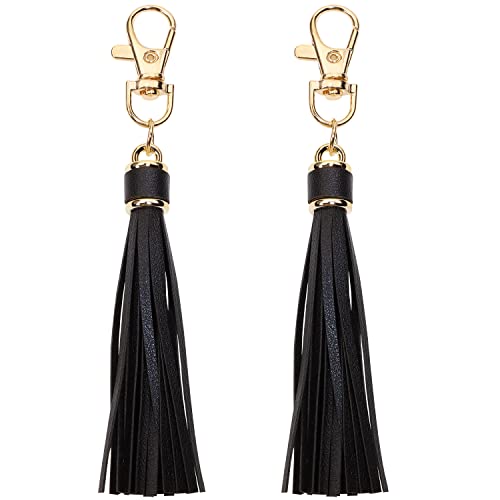 Penta Angel 2Pcs 5.9'' Large PU Leather Tassel with Lobster Swivel Keychain Pendant for Handbag Backpack Jewelry Making (Black) - color: Black