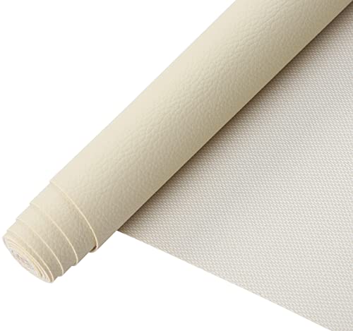 Picheng Lychee Faux Leather Fabric - 13.8" x 53" Soft Faux Leather Roll | Lychee Texture Solid Color Faux Leather Sheets Marine Vinyl for Making Crafts Leather Earrings Bows Sewing DIY (Meter-White) - color: Meter-white