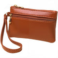 PU Leather Wristlet Coin Pouch Holder Slim Wrist Strap Change Purse Double Layer Keychain Wallet with Zipper Portable Leather Cash Organizer Case for Men Women Travel Credit Card(Brown) - color: Brown