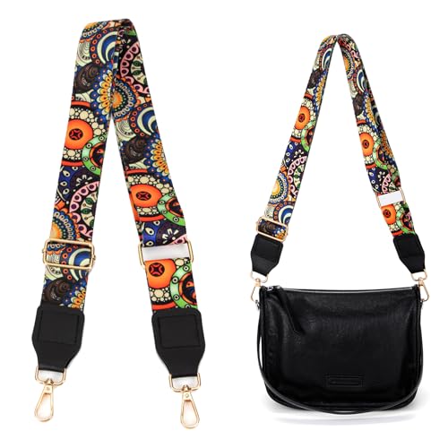 Purse Strap, 1.5" Cowhide Head Wide Shoulder Bag Strap Adjustable Replacement,Jacquard Embroidery Crossbody Bag Straps - color: Colorful Flower