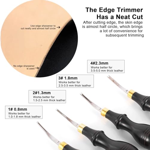 YZLIEZRE Leather Edge Bevelers, Edge Skiving Beveler 0.8mm, 1.3mm,1.8mm,2.3mmLeather Working Tools Skiver Tool for Leathercraft Working (4# 2.3mm) - size: 4# 2.3mm