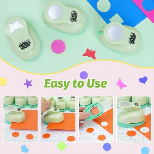 UCEC 6 PCS Craft Hole Punch 1 Inch Paper Puncher Hole Punch Shapes Crafting | Designs DIY for Kindergarten Teacher Office Supplies, 6 Different Shapes Set with 30PCS Craft Paper - style: 6 Different Shapes Set 3 & 30 Craft paper