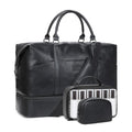 Faux Leather Weekender Bags for Women: Large Overnight Bags Travel Duffel Bag Carry On Shoulder Weekend Tote with Shoe & Laptop Compartment & Toiletry Bags for Airplane Traveling Gym - color: PU-Black