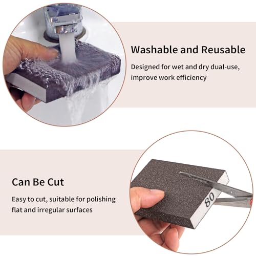 8 Pack Sanding Sponge Block, Wet Dry Sandpaper Sand Paper for Drywall Wood | 80 Grit, Washable & Reusable for Wall Metal Glasses Furniture - size: 80 Grit