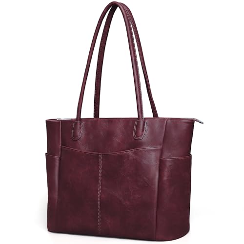 Large Tote Bag for Women Work Vegan Leather 23L Tote Purse Zipper | Ladies Handbags, Weekender Bag, Big Capacity, 2 Side Pockets, Travel, Shoulder Bag with Key Leash, Dating, Shopping, College - color: A4-dark Red