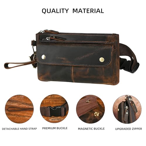 Genuine Leather Hiking Riding Travel Fanny Waist Pack Small Phone Pouch For Men Women FB811-29 (100% Leather-The 8136 Brown) - color: 100% Leather-8136 Brown