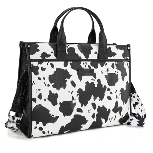 Wrangler Laptop Bag for Women 15.6 Inch Vintage Work Tote Bag for Business Briefcase Handbag with Adjustable Shoulder Strap - color: Cow-black