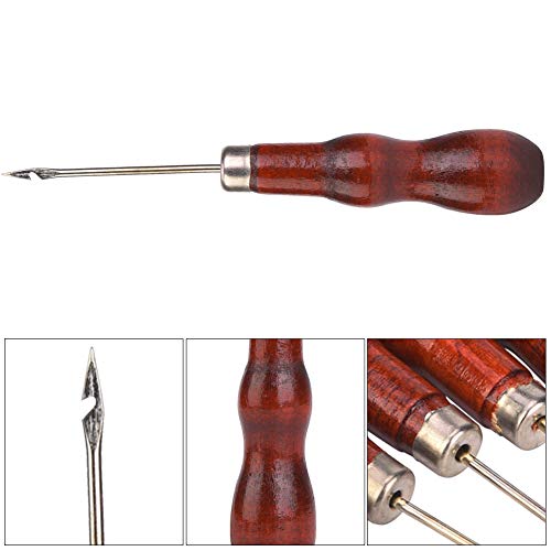 5PCS Wooden Handle Awl Hole Punch Sewing Stitching Awl Tool Shoe Repair Crochet Hook, Leather Scratch Awl for Punch Stitching Sewing DIY Hand-Made Leather Craft Repair Tools