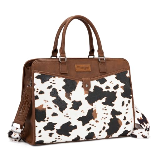 Wrangler Laptop Tote Bag for Women Fits 15.6 In Laptop for Travel and Work | Multi-compartment Organizer, Detachable Adjustable Shoulder Strap, Scratch-resistant Waterproof，Metal Feet on the Base - color: Cow-brown
