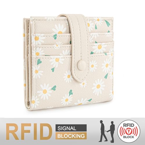 Montana West X Wrangler Women's Wallets Card Cases & Money Organizers Small Card Hoder Minimalist Slim Bifold Wallet and Zipper Coin Pocket WG216-W065LTN - color: Pure White Daisies