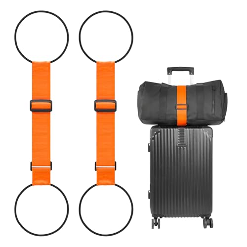 Adjustable Luggage Connector Straps for Suitcase 2-Pack (Orange) | Add A Bag, Connect 2 Suitcases, Hang Coat/Scarf, Elastic Bungee Belt, Secure Carry-on Travel Essentials, Lightweight 36g - color: Orange, size: 2 Pack