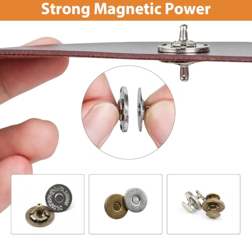 20 Sets 14mm Magnetic Snaps with Install Tool for Lightweight Projects | 2 Colors Silver & Bronze Ultra-Thin Magnetic Clasps with Punch & Setting Tool, Smooth Cap Back for Bags Clothing Leather DIY - color: 20Sets 14mm Ultra-Thin Round