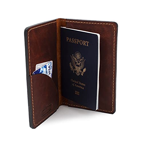 Leather Passport Holder for Men | Made in USA | 3.5" x 5.5" Field Notes Cover | Tobacco Snakebite - color: Tobacco Snakebite