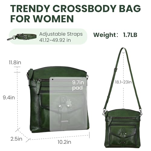 HESHE Leather Crossbody Bags for Women Shoulder Handbags Satchel Purse | Spacious Medium Crossover Shoulder Purse with Adjustable Sling Straps Lightweight Hobo Bags for Work,Travel and Daily Use - color: Green