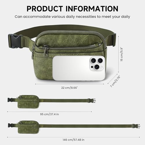 TAMTOMI Fanny Packs for Women Men Everywhere Belt Bag Vegan Leather Waist Packs with Adjustable Strap Crossbody Chest Bag Travel for Workout - color: Dark Green
