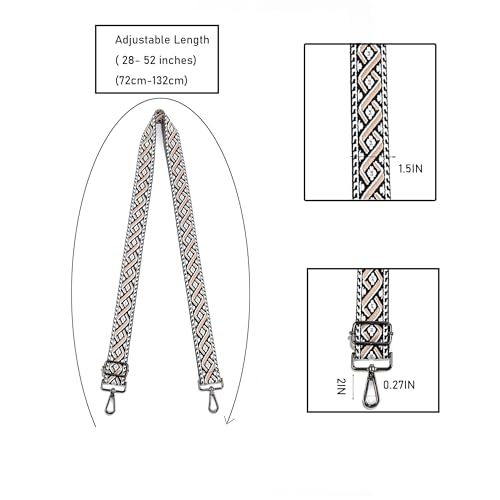 1.5" Wide Purse Strap Adjustable Replacement Gunmetal Hardware Long Crossbody Bag Strap for Thick Shoulder Bags Canvas Handbags Straps - color: Gunmetal Hardware-414