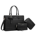 Keyli 3pcs Laptop Bag for Women 15.6 Inch Leather Work Tote Bags Professional Business Office Computer Shoulder Briefcase - color: 3pcs-black