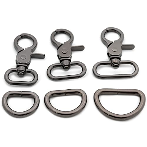 Trigger Snaps with D Rings, 6 Sets Hook Clasps Oval Swivel Trigger Clips Hooks Clips Snap for Straps Bags Belting Leathercraft (Gunmetal,3/4") - color: Gunmetal, size: 3/4"