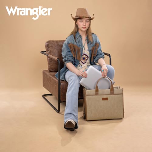 Wrangler Laptop Bag for Women 15.6 Inch Vintage Work Tote Bag for Business Briefcase Handbag with Adjustable Shoulder Strap - color: Tan